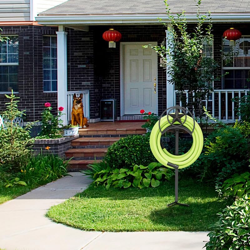 GOFORWILD Garden Hose Holder, Star Decorative, Durable Wall Hose Hanger, Hose Reel, Holds 125-Feet of 5/8-Inch Hose, Made of Gauge Steel - size: freestanding