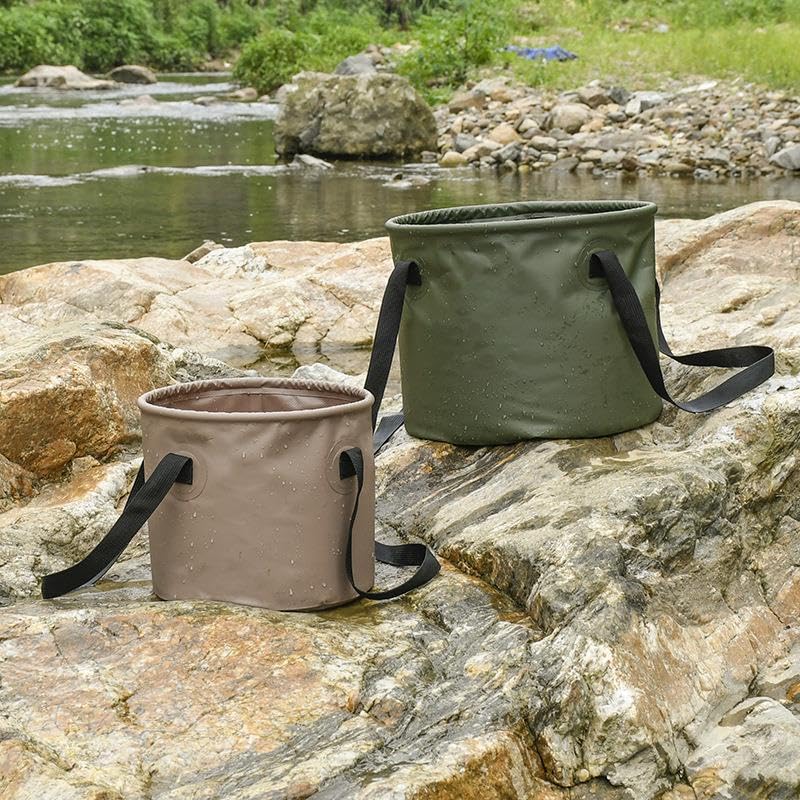 Collapsible Bucket 2.6/5.3 Gallon Portable Camping Outdoor Buckets Water Container Basin Foldable for Camping Hiking Travel Foot Soaking Fishing (Khaki, 10L(Diameter 24cm;Height 21cm))