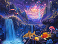 36" X 24" Galaxy Space Planet Aquarium Background, Waterfall Landscape Tapestry Fantasy Mountain Wave Wall Tapestry Mysterious Neon Plants Fish Tank with 10 EVA Double-Sided Tape - size: 36" X 24" （90X60 cm）