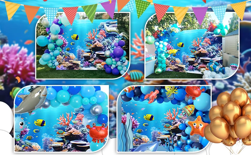 10x8ft Under the Sea Photography Backdrop Ocean Underwater World Scenery Photo Background Colorful Coral Sea Theme Birthday Baby Shower Party Decorations Photo Booth Studio Props - color: Blue, size: 10x8ft