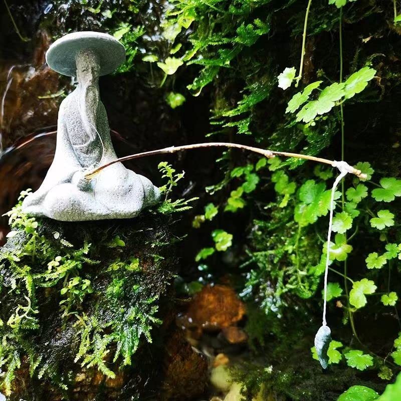 livelyfish Mini Fisherman Statue Asian Zen Decoration Sitting Fishing Figurines Sandstone Vintage Ornament for Aquarium Fish Tank Pot Garden Home Japanese Decor (B) - color: B