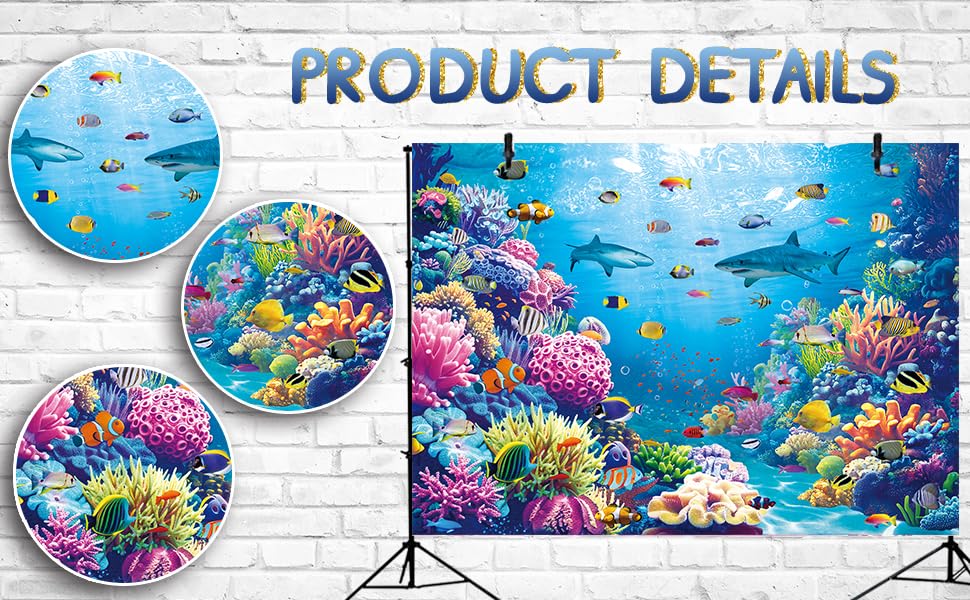 Under The Sea Backdrop Ocean Underwater World Tropical Fish Coral Summer Photography Background Aquarium Theme Baby Shower Birthday Party Decorations Banner Photo Props (7x5FT) - size: 7x5FT