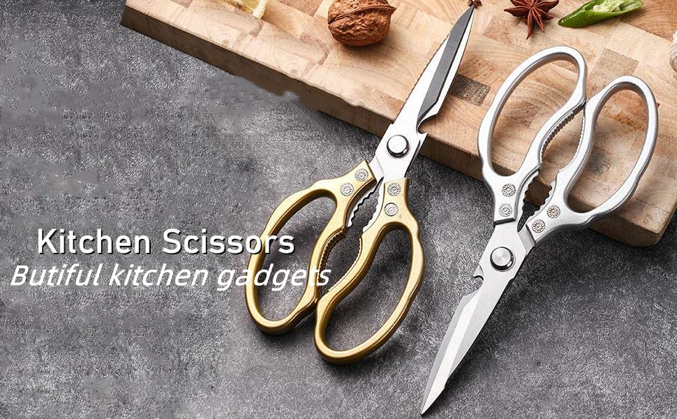 AWinjoy Heavy Duty Sharp Kitchen Scissors, Dishwasher Safe, Cooking Shears for Meat, Chicken, Fish, Poultry, Herb, Bread (Silver) - color: Silver