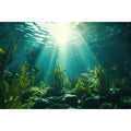 Aquarium Background Underwater Aquatic Plants Rocks Fish Tank Background Tropical Fish Sun Rays Landscapes Terrarium Backgrounds Undersea Rocks Green Seaweeds Reptile Tank Backgrounds Poster 36x18in - color: Green, size: 36(W)x18(H)in