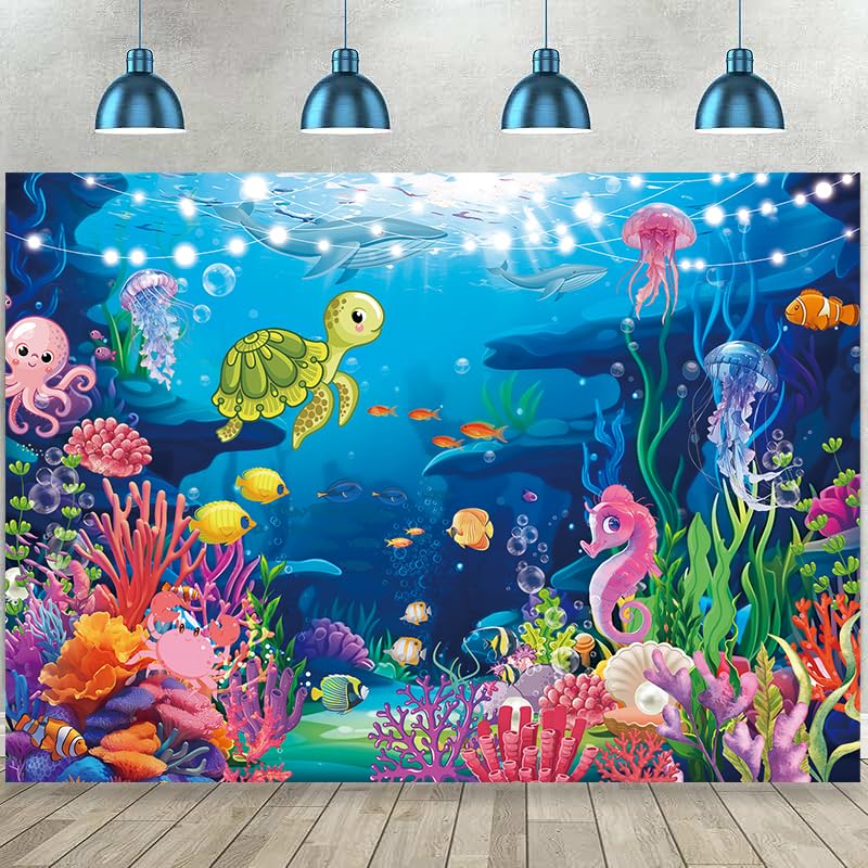 Under The Sea Photography Backdrop 10x8ft Underwater World Coral Reef Background for Ocean Theme Baby Shower Decorations Birthday Party Cake Table Decor Banner (10x8FT（300x240cm）) - size: 10x8FT（300x240cm）