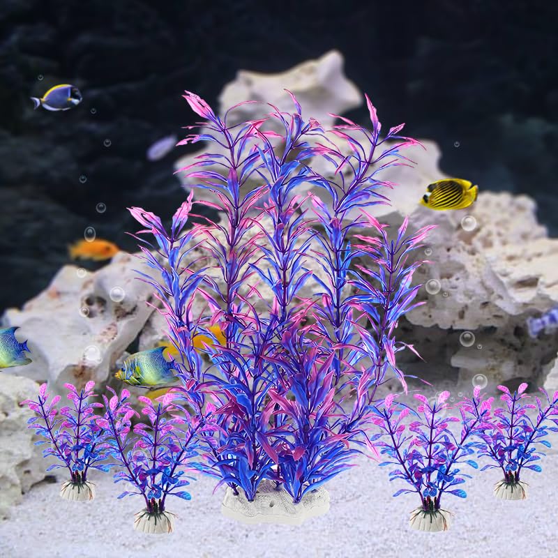 5 Pack Aquarium Plants, Purple Fish Tank Plants Plastic Tree Fish Tank Decor for Aquariums - color: Purple