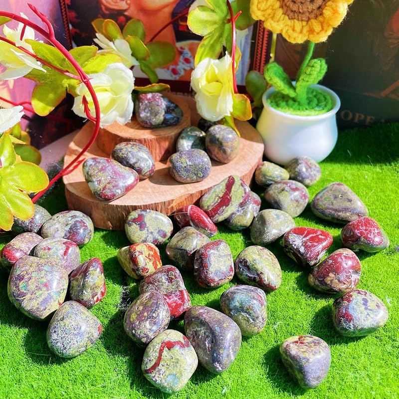 DUQGUHO Dragon Blood Stone Crystals Bulk Natural Irregular Polished Stones Tumbled Crystals Gemstone Rocks for Beginners Gift 200g - color: Blood Stone