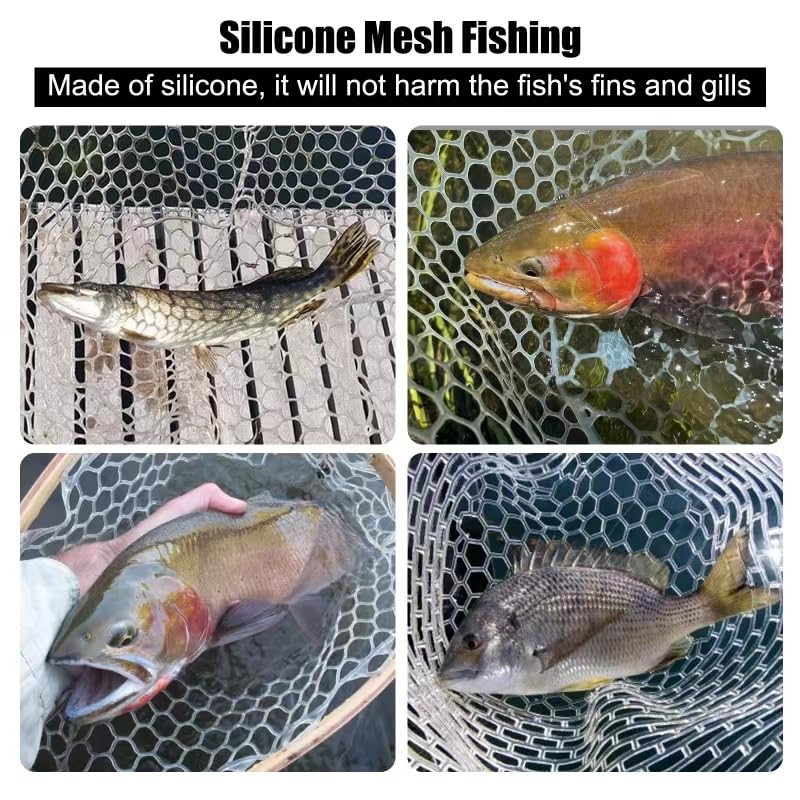 Fishing Landing Net Trout Net Replacement Netting with Rubber Mesh for Fish Fly and Fishing Landing - color: White Rubber Fishing Net, size: Dia 40cm*Dep 40cm(Cir 140cm)
