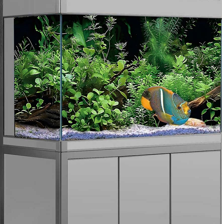 Aquatic Plant Aquarium Background, River Bed & Lake Tropical Undersea Tree BranchFish Tank Background, 6 EVA Double-Sided Tapes 36x18 inches/90x45 - color: Green, size: 36"L x 18"W