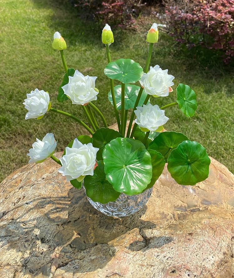 6 Pcs White Artificial Lily, 10" Silk Plants Floating Flowers, Plastic Flowers Lotus Decor for Fish Tank & Home Decor - color: White
